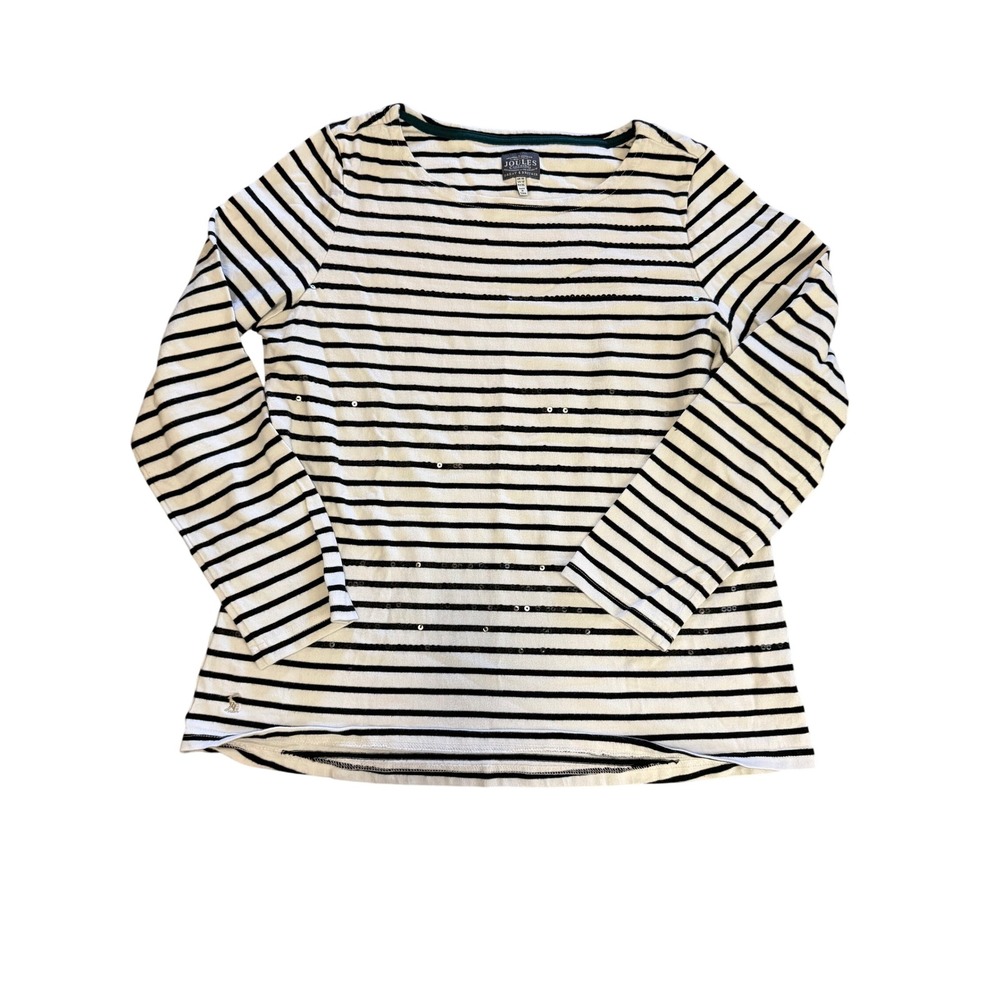 Joules Harbour Luxe Striped Sequin Top Breton Nautical Navy Cream US 12 UK 16